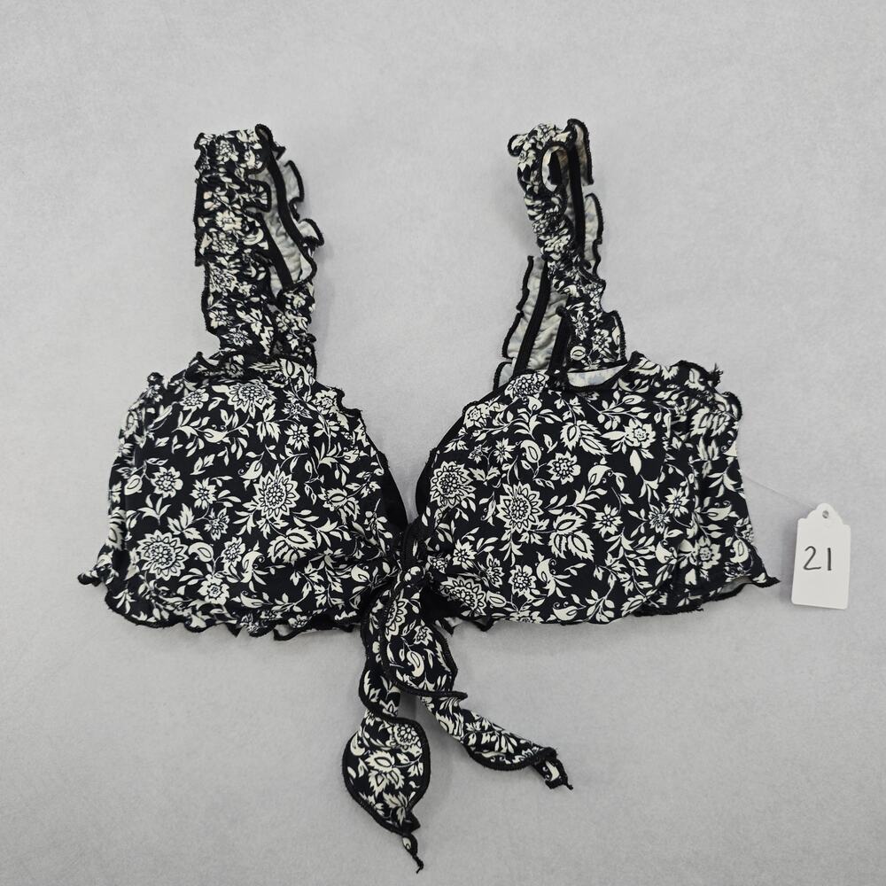 Xhilaration Black Floral Ruffle Beach Tie Bra Bikini Bralette Swim Top S Small